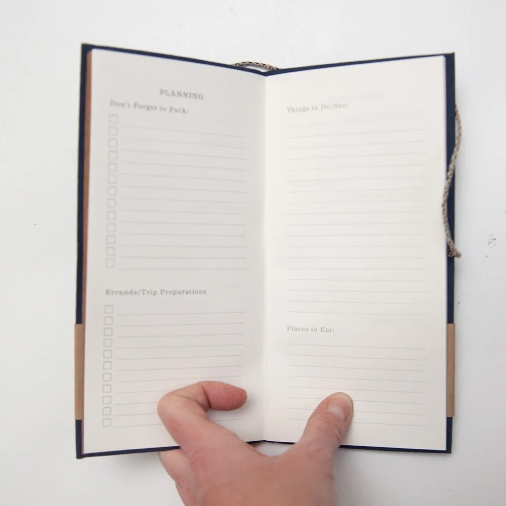 Print Fresh Fabric Travel Journal 10-Day Itinerary in Navy Blue